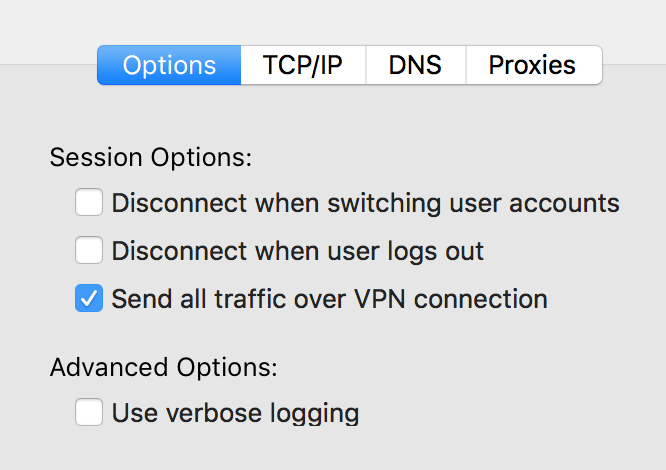 MacOS VPN advanced settings